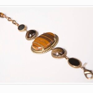 Mark Edge Iron zebra Jasper/hematite/vintage brown Cab/7–8.5 adjustable length.